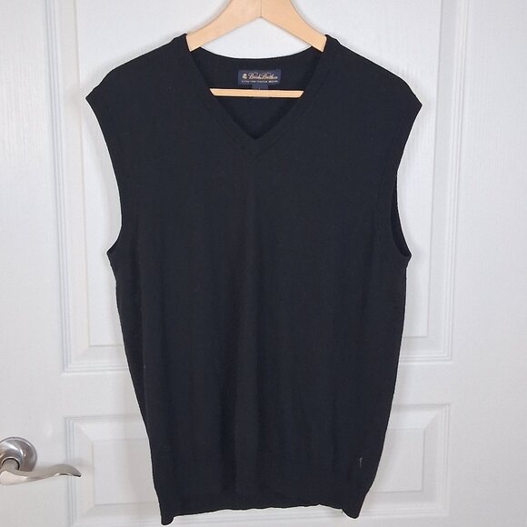 Brooks Brothers V-Neck Italian Merino Wool Sweater Vest Men's L Black Y2K Preppy - Picture 1 of 4